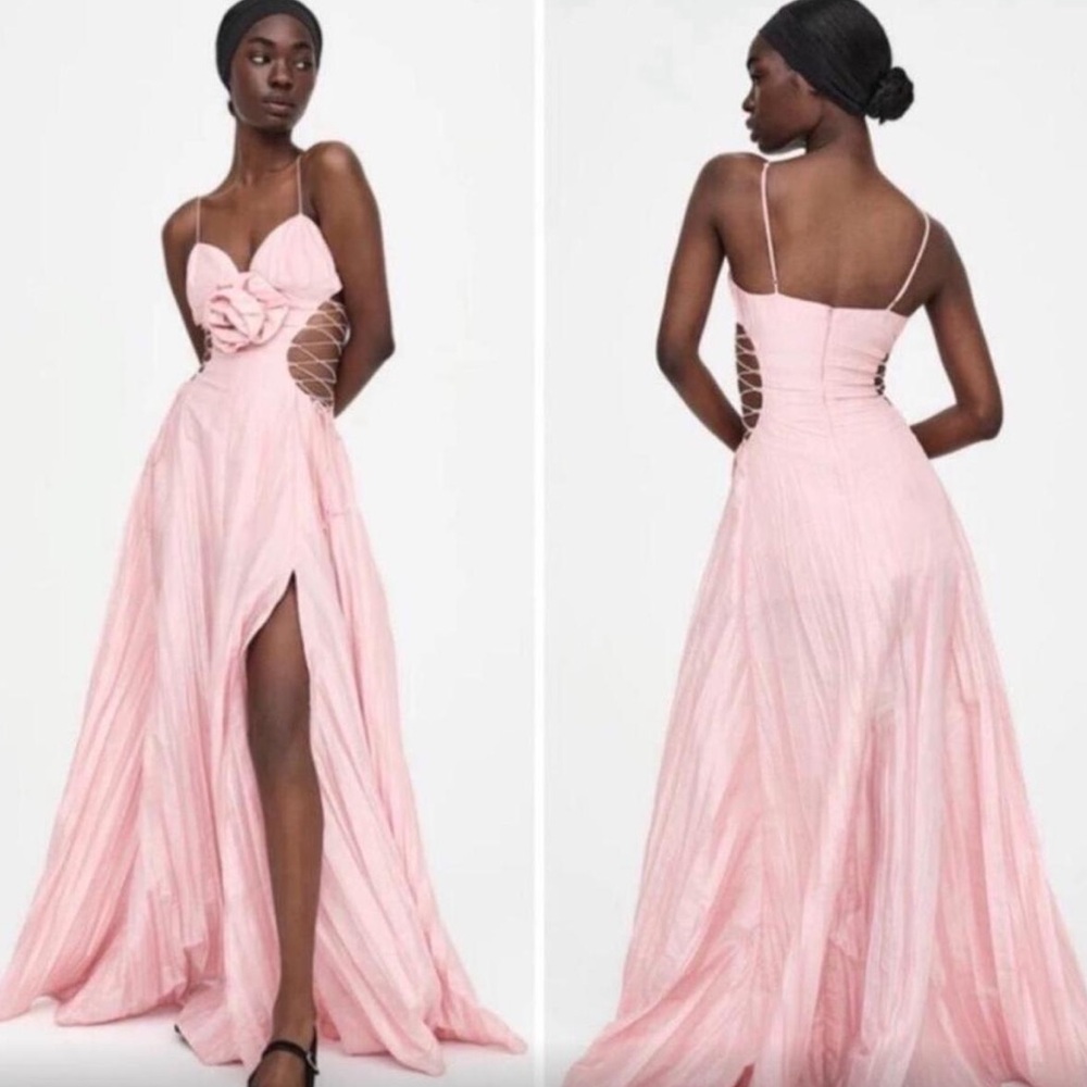 For Love And Lemons Pink Pleated Spaghetti Strap Gown - Picture 3 of 7